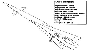 Lockheed CL-400-13 - самолёт по схеме утка с треугольным крылом. Самый большой из всех CL-400 - длинной в 90 метров